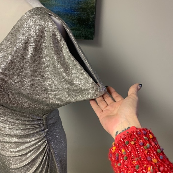Ralph Lauren metallic silver ruched cocktail dress - Picture 4 of 7